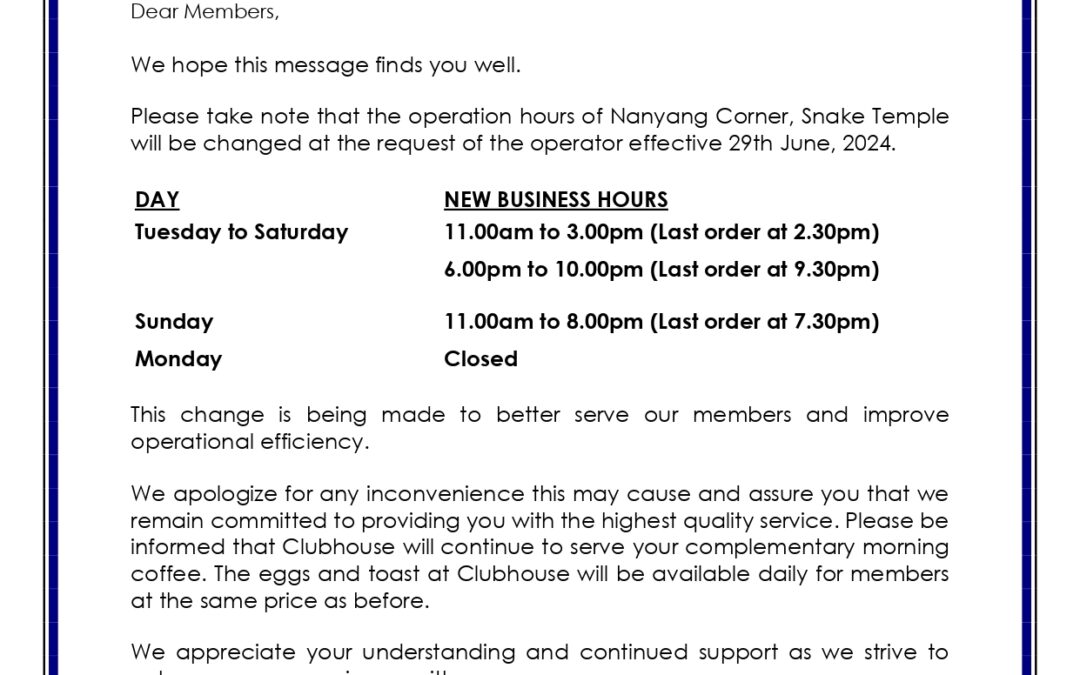 Change of operation hours