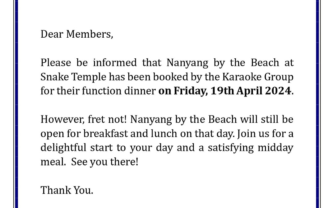 Nanyang Kitchen Closure